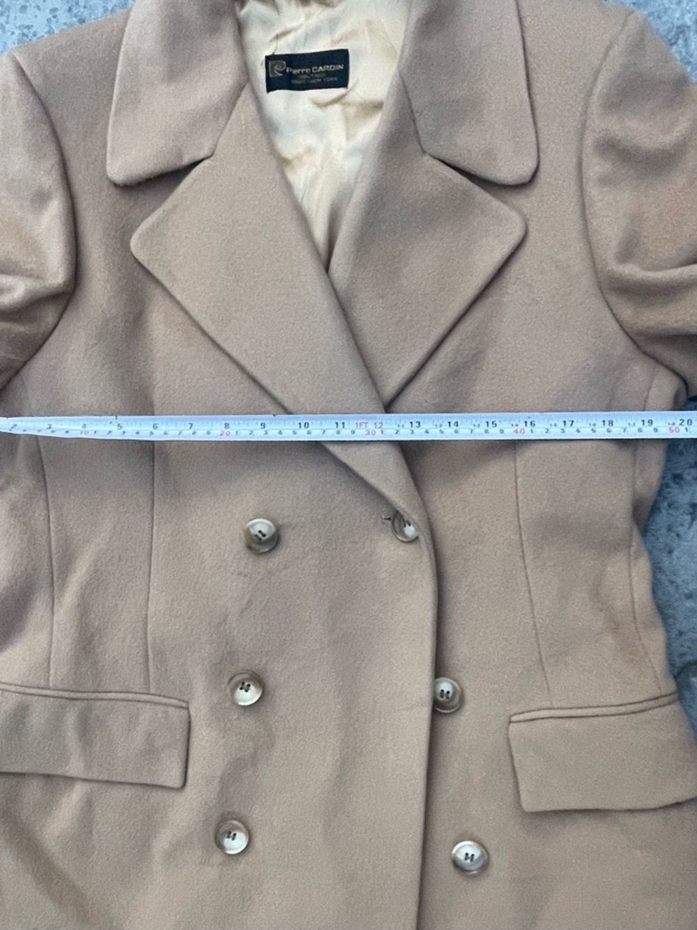 Vintage Pierre Cardin Camel Wool Coat Double Breasted Tailored Classic Midi - Picture 9 of 13